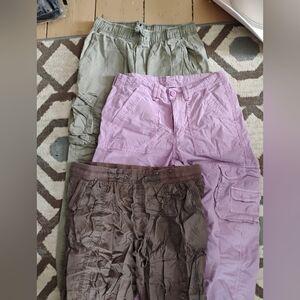 3 Pairs Of Cargo Pants Size Medium, Small Brown Green Purple